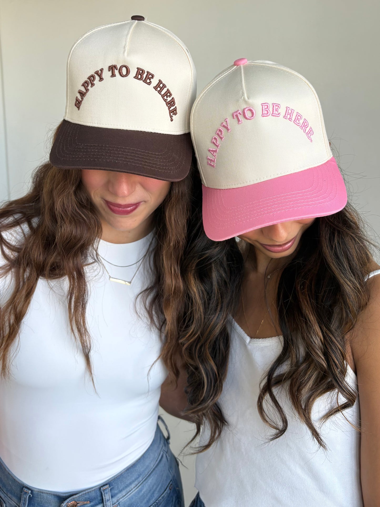 Happy to be Here Puff Embroidered Hat (Suede)