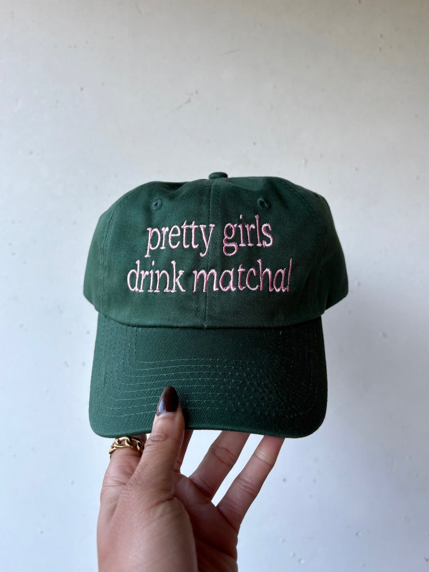 Pretty Girls Drink Matcha Embroidered Hat