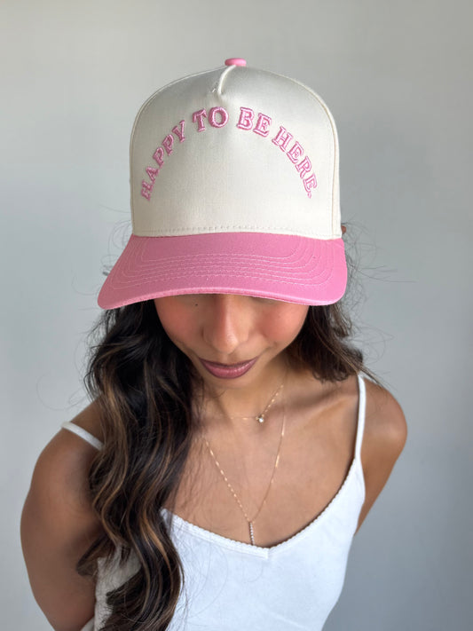 Happy to be Here Puff Embroidered Hat