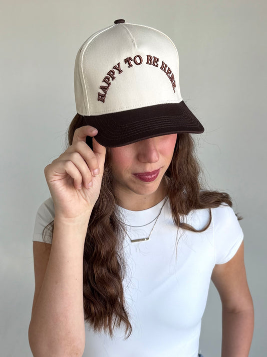 Happy to be Here Puff Embroidered Hat (Suede)